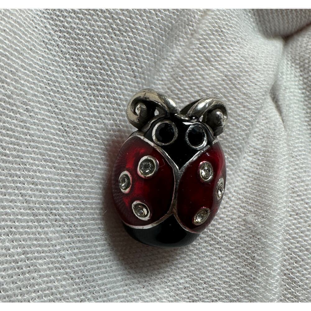 EUC BRIGHTON ABC‎ CRYSTAL RED LADYBUG  BEAD Silver Charm Pendant